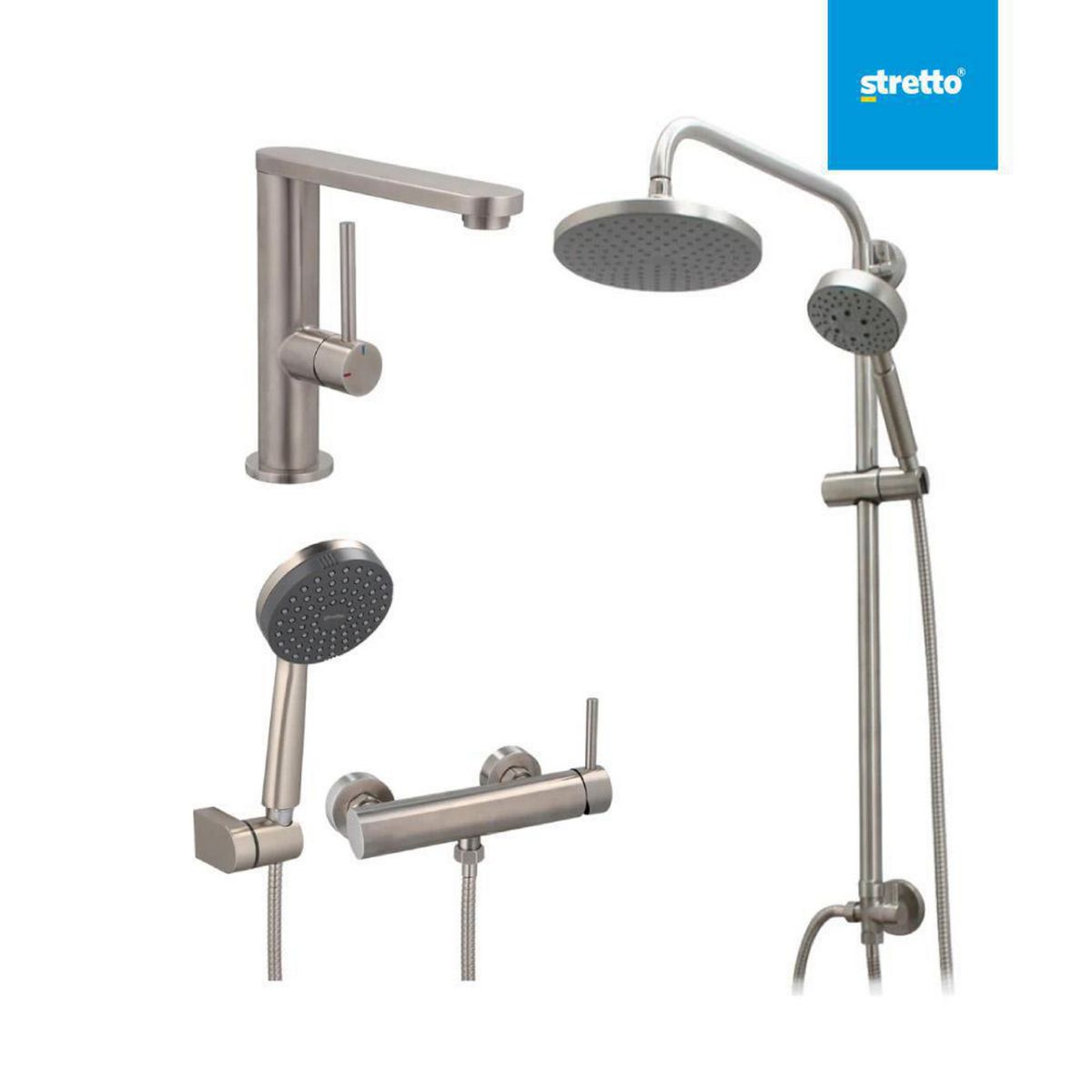 STRETTO - Pack columna Venti + lavamanos y ducha Veroli Inox