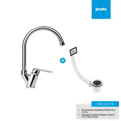 STRETTO - Pack Monomando Lavaplatos + Desagüe con Rebalse Modena Eco Cromado