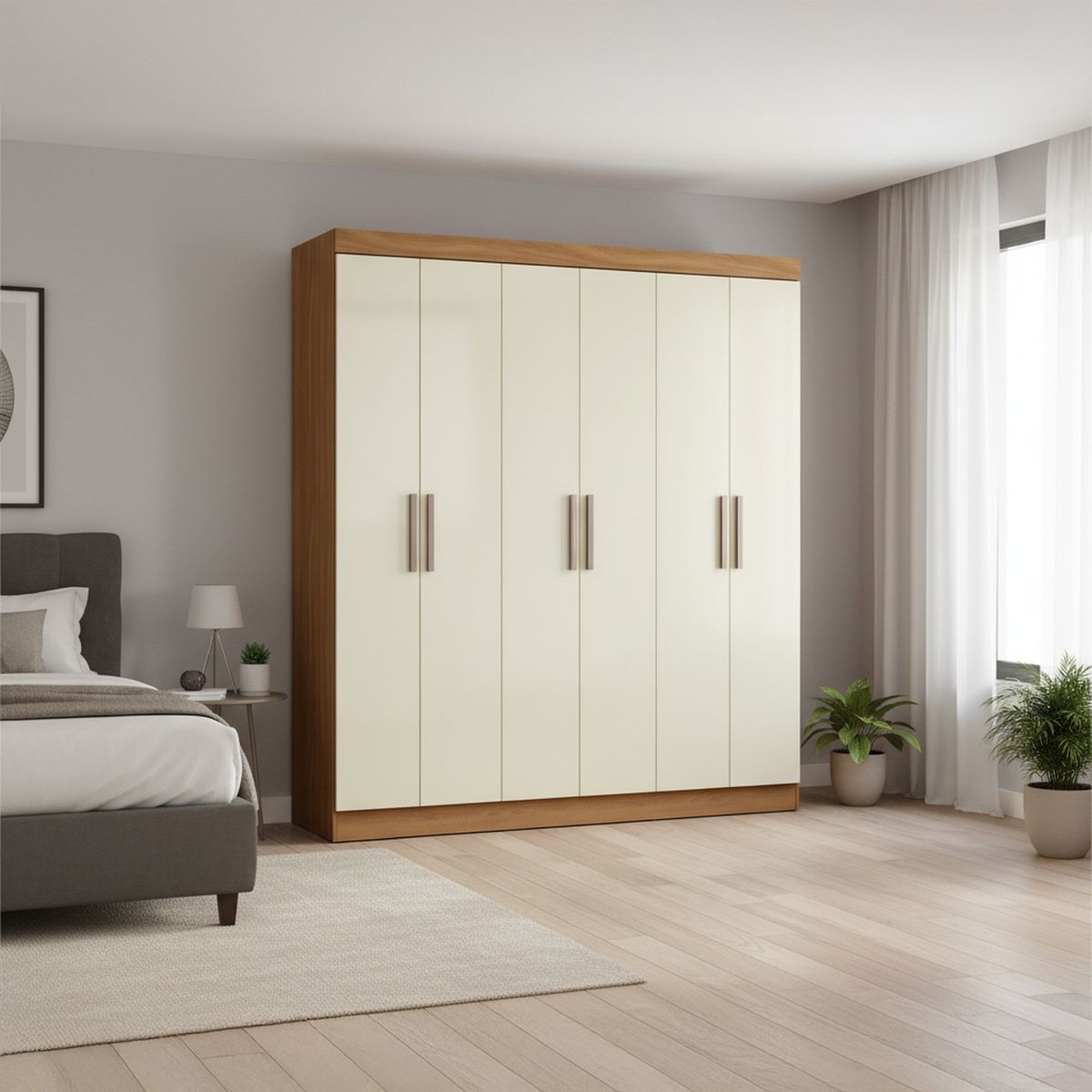 DI PORETTI - Closet 6 Puerta(s) 2 Cajón(es) 4 Repisa(s) 178x200x47 cm Cafe