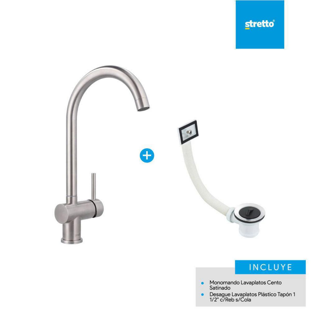STRETTO - Pack Grifería Lavaplatos + Desagüe Cento Cromado