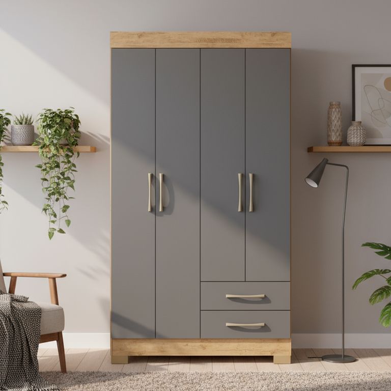 Closet 4 Puerta(s) 2 Cajón(es) 3 Repisa(s) 105x182x47 cm Gris