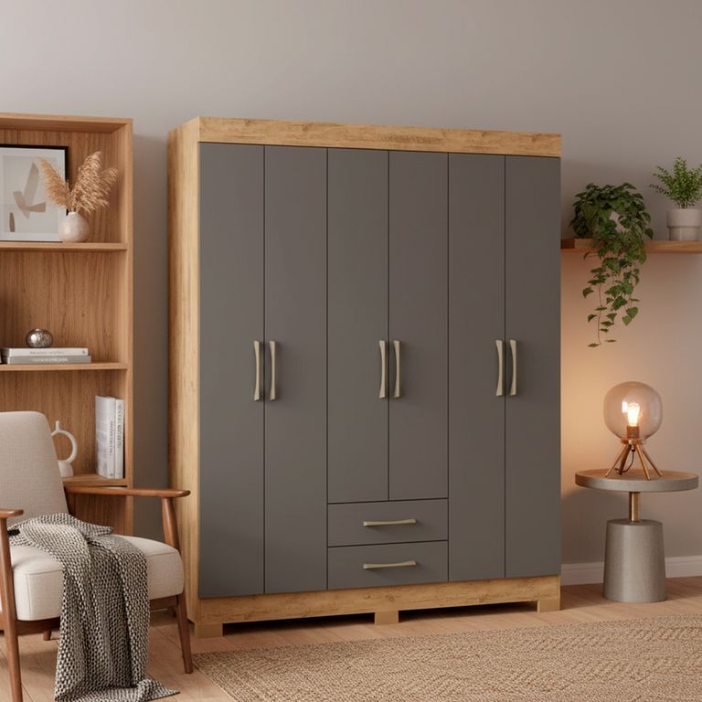 Closet 6 Puerta(s) 2 Cajón(es) 3 Repisa(s) 157x182x47 cm Gris