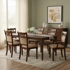 JUST HOME COLLECTION - Juego de comedor Mallorca 6 Sillas Mesa Rectangular 100x76x160 cm Café