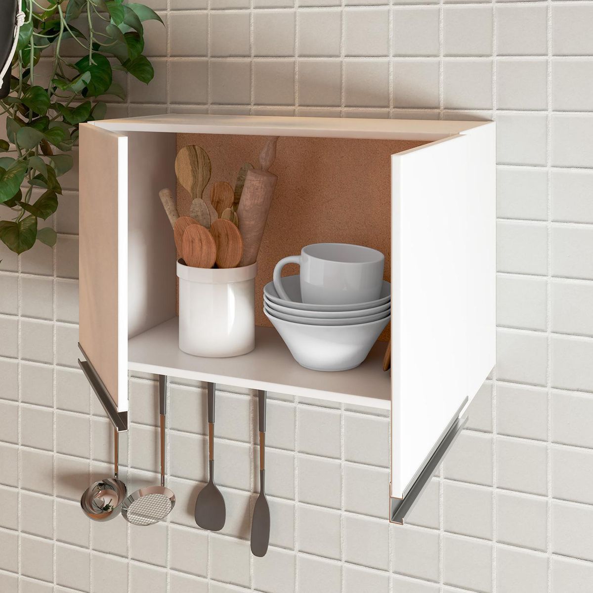 HOGA - Estante Aéreo 2 Puertas 60x38x27 cm Blanco