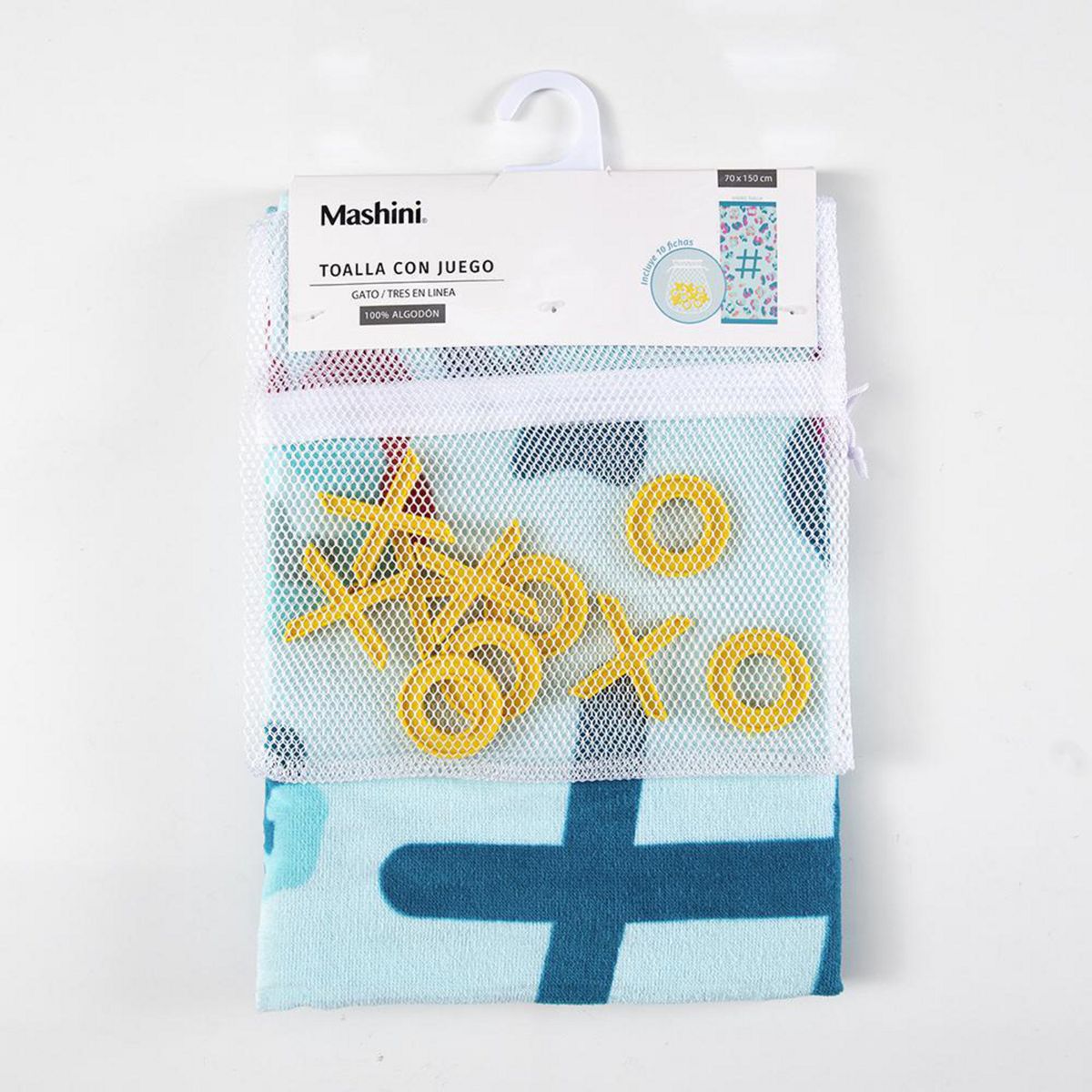 MASHINI - Toalla Playa Gato 300 gr Poliéster 70x150 cm Celeste