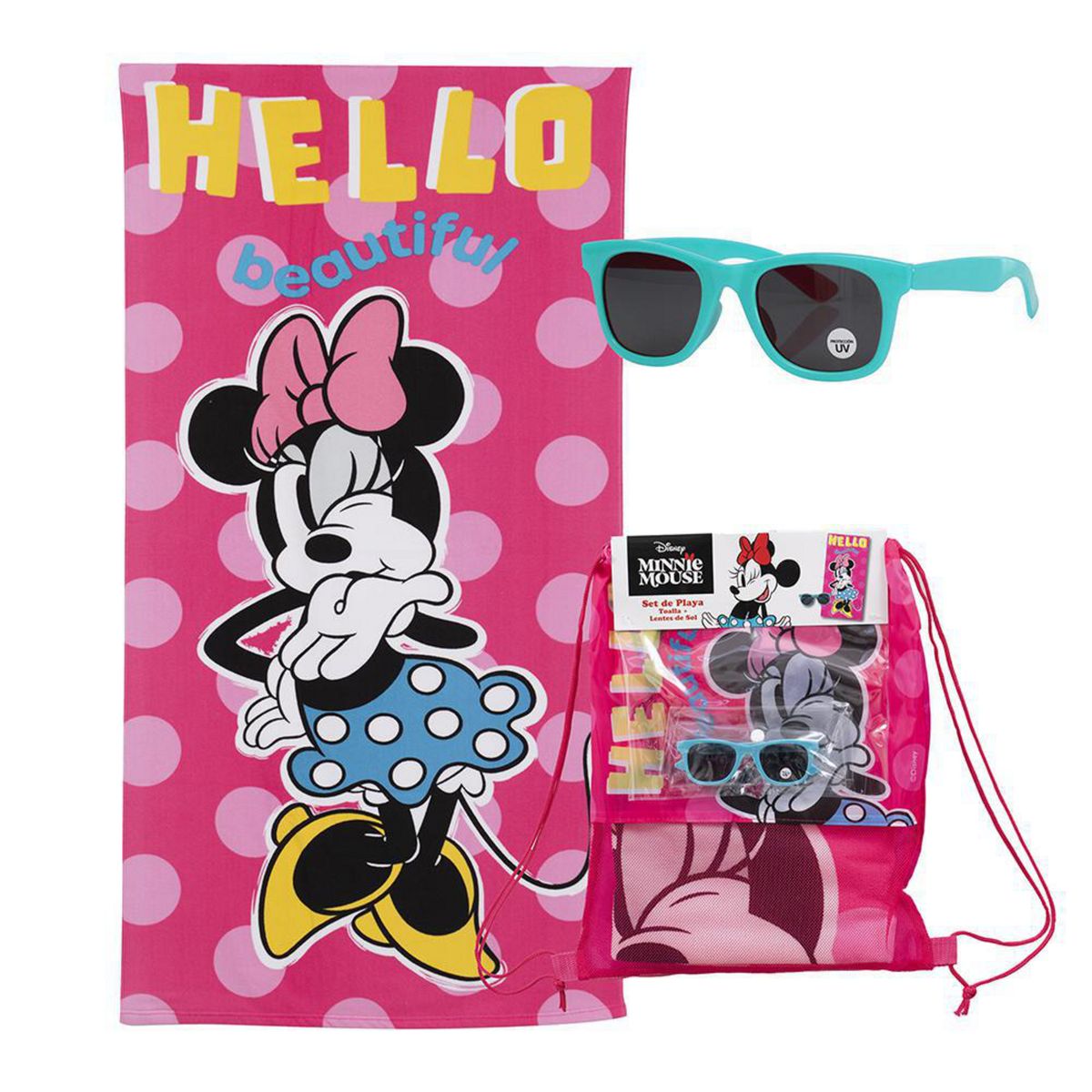 MASHINI - Set Toalla 70x140 cm + Lentes de Sol Minnie Hello