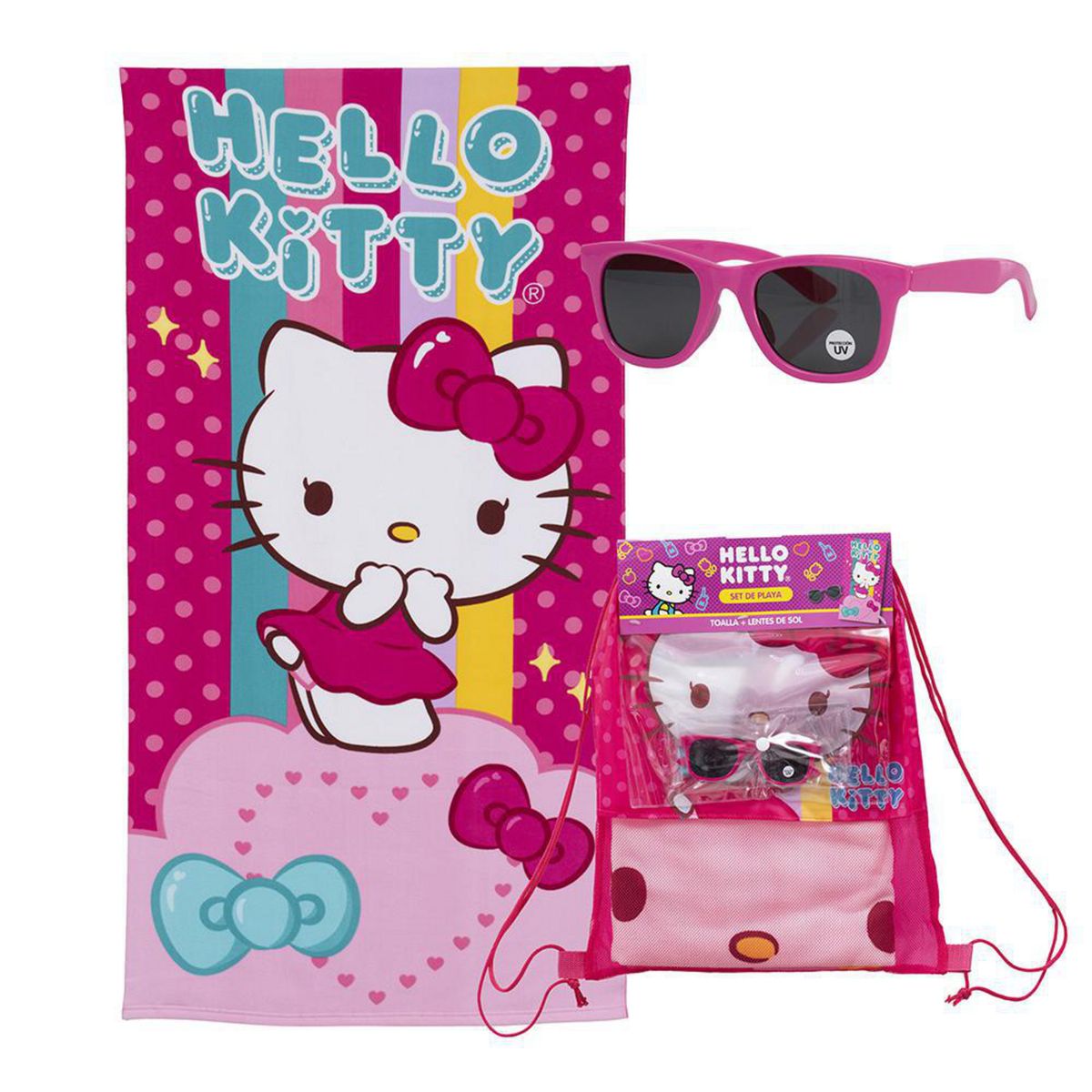 MASHINI - Set Toalla 70x140 cm + Lentes de Sol Hkitty Punto