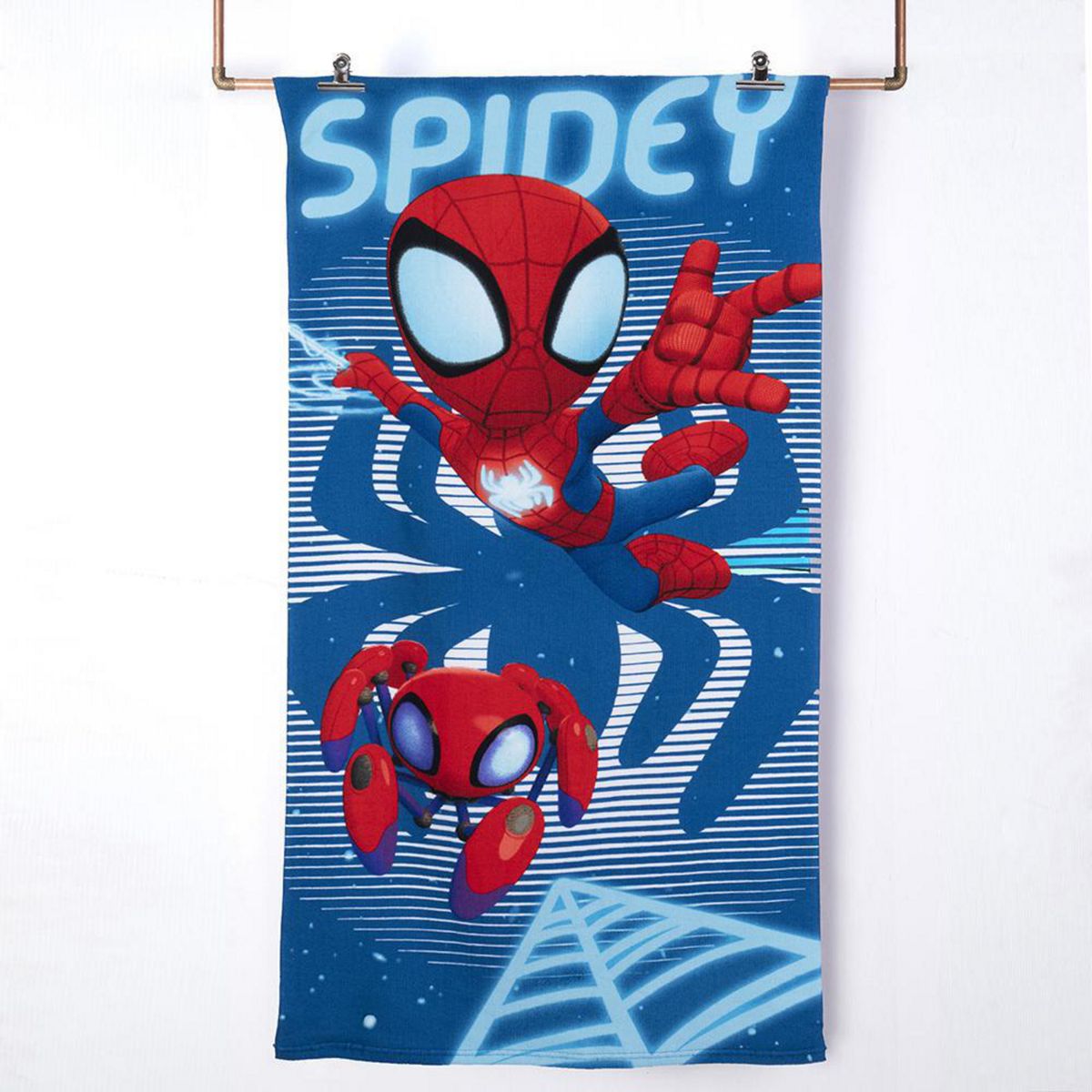 MASHINI - Toalla Playa con Bolso 70x140 cm + 33x42 cm Spiderman Araña