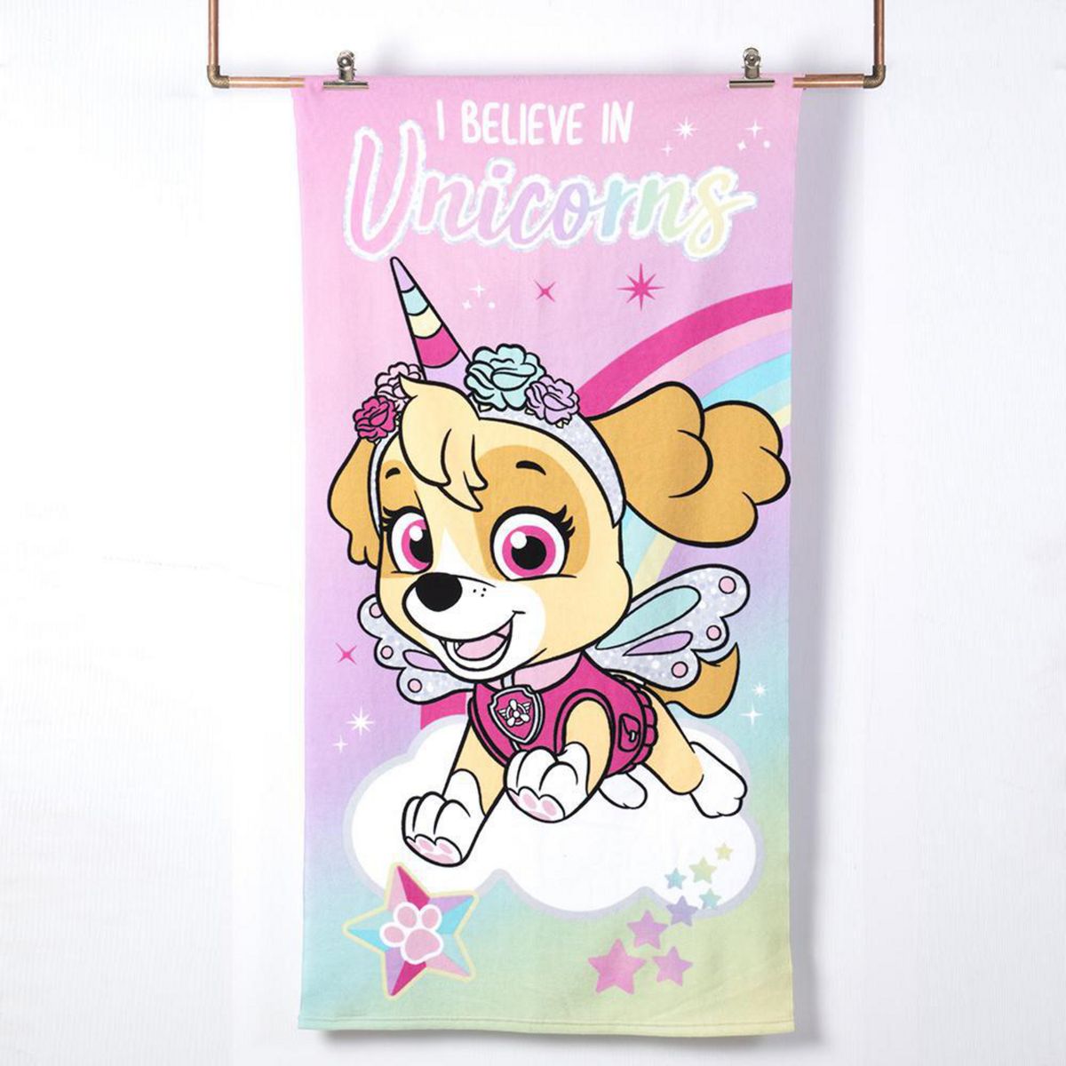 MASHINI - Toalla Playa con Bolso 70x140 cm + 33x42 cm Paw Patrol Unicornio