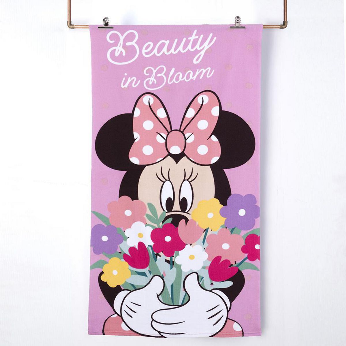 MASHINI - Toalla Playa con Bolso 70x140 cm + 33x42 cm Minnie Bloom