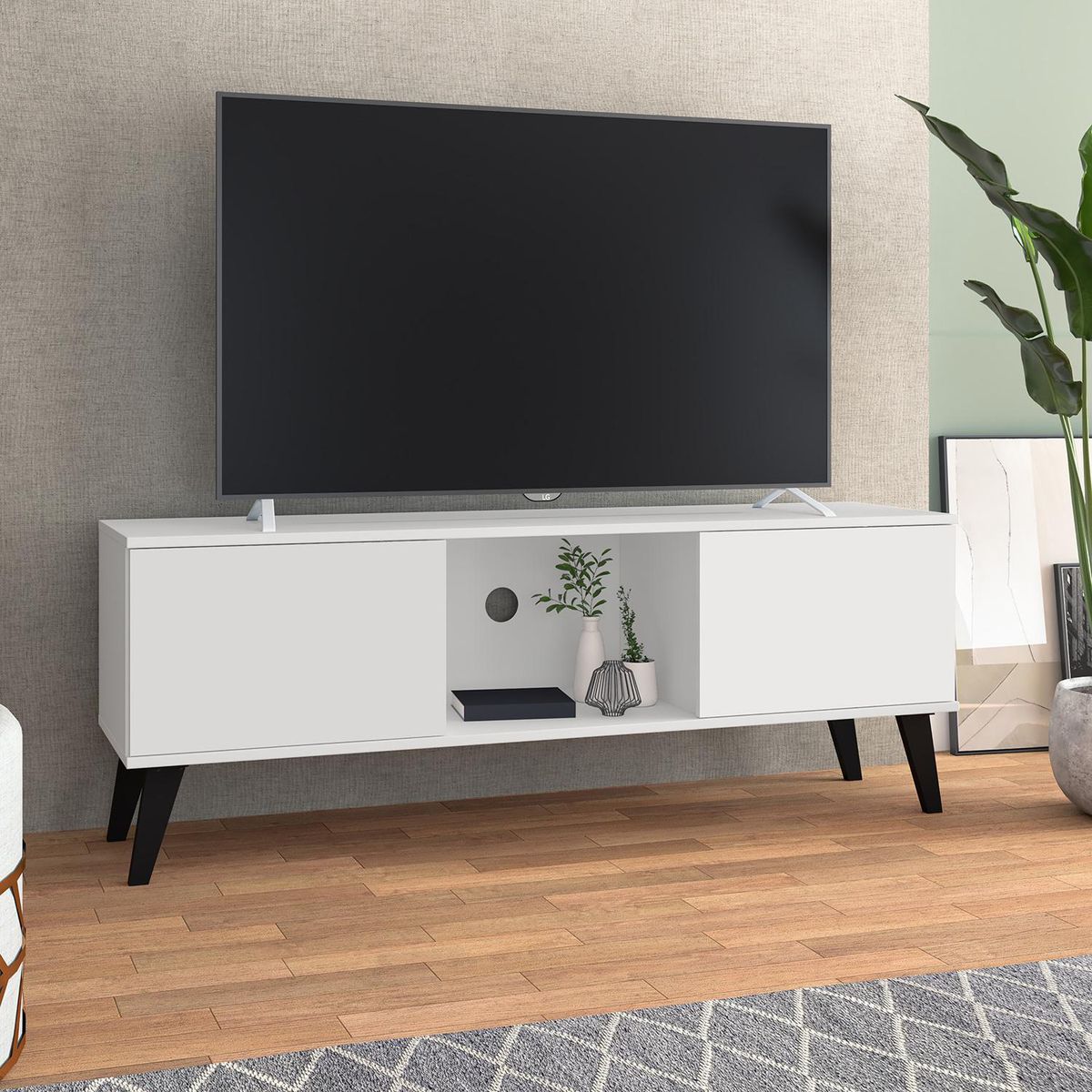 HOGA - Rack TV 55 " 2 Puertas Blanco 135x50x36 cm