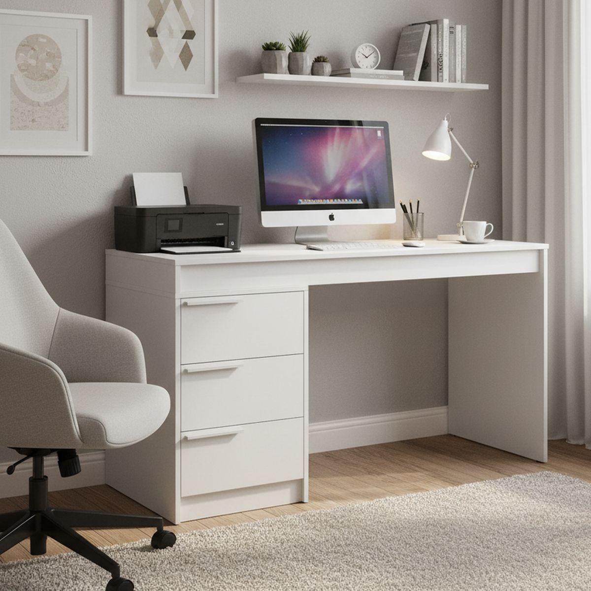 HOGA - Escritorio 3 Cajones Hoga Blanco 177x79x38 cm