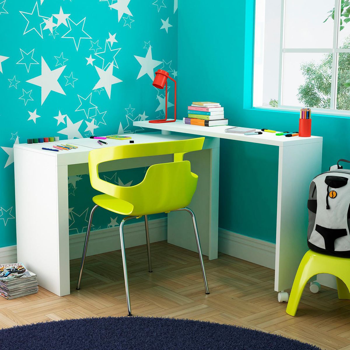 HOGA - Escritorio con Ruedas y Mesa Giratoria Hoga Blanco 120x81x46 cm