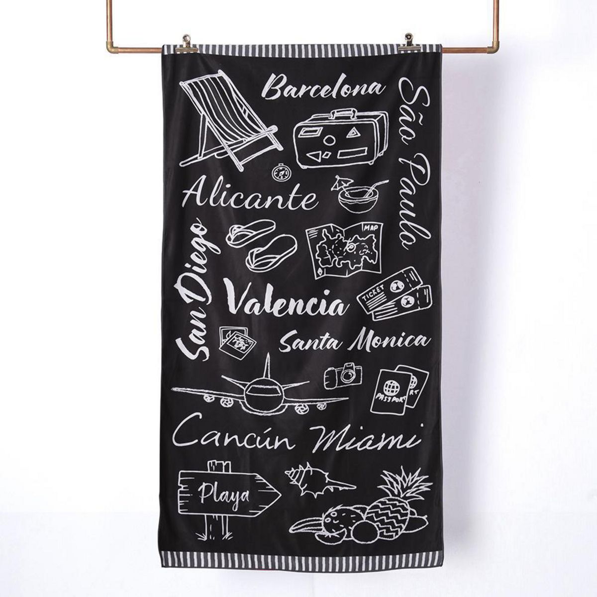 MASHINI - Toalla Playa Deportiva Bolso Ciudad 200 gr Poliéster 80x160 cm Negro