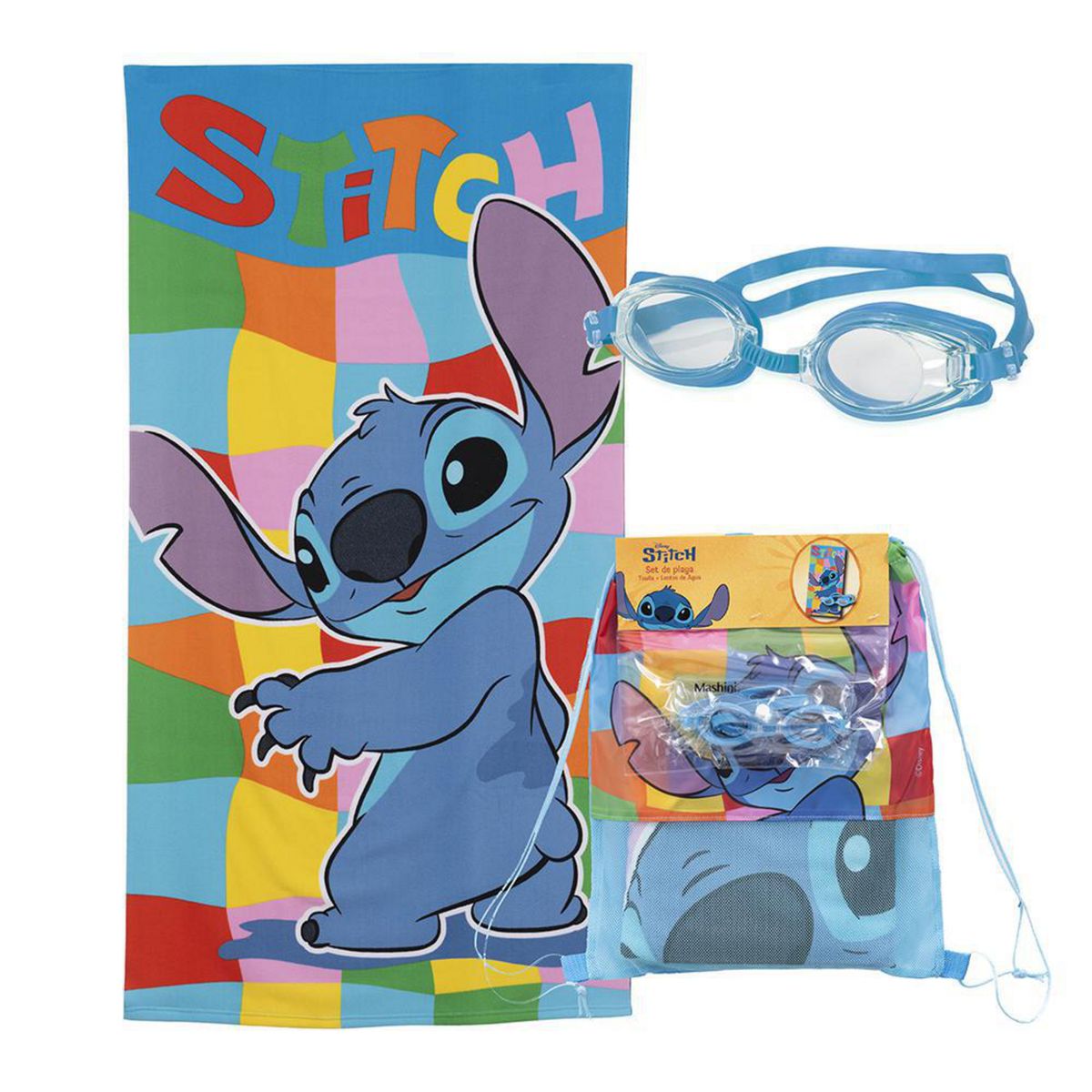 MASHINI - Set Toalla 70x140 cm + Lentes de Agua Stitch Groo