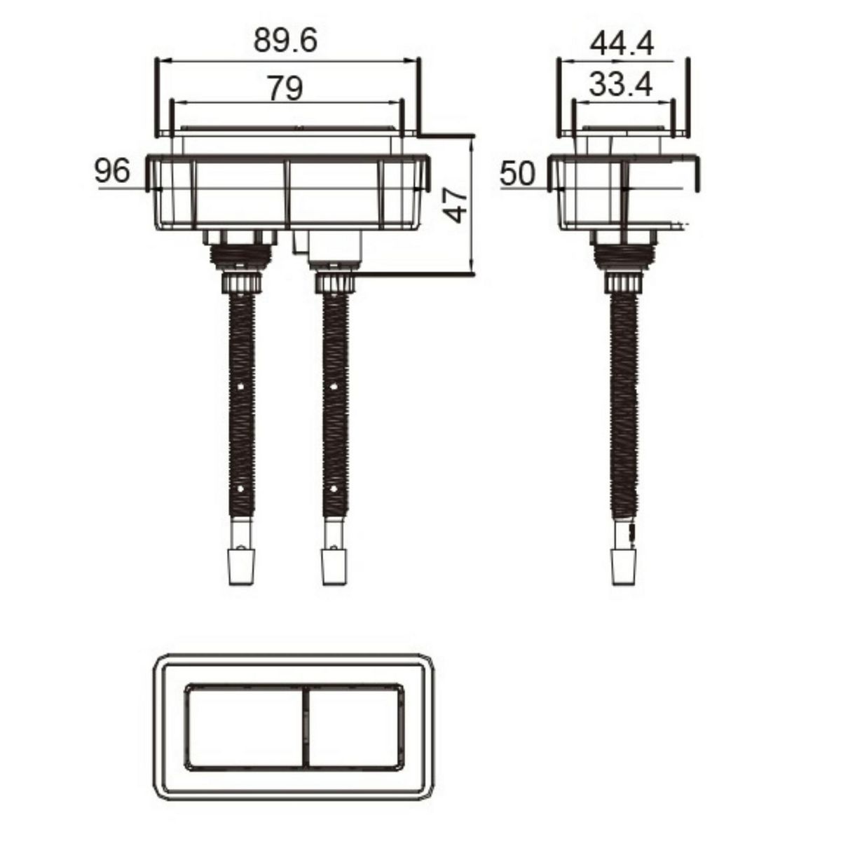 CORSOVALV - Botón Rectangular Cromado de 2 etapas (Dual Flush) para WC de 79x35mm
