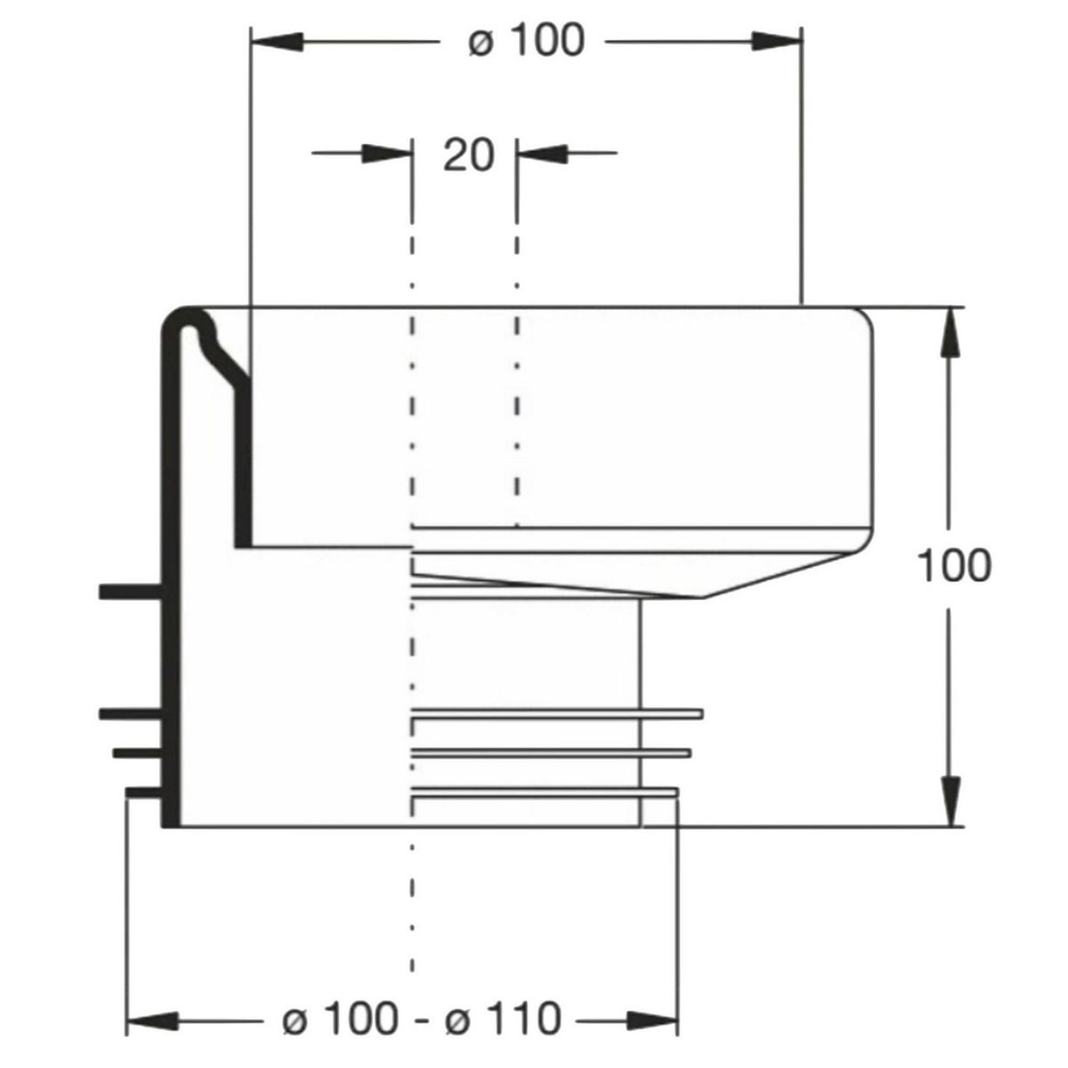 BONOMINI - Adaptador Excéntrico Flexible con desplazamiento de 20mm para WC