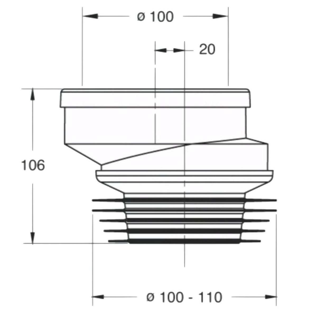 BONOMINI - Adaptador Excéntrico Rígido con desplazamiento de 20mm para WC
