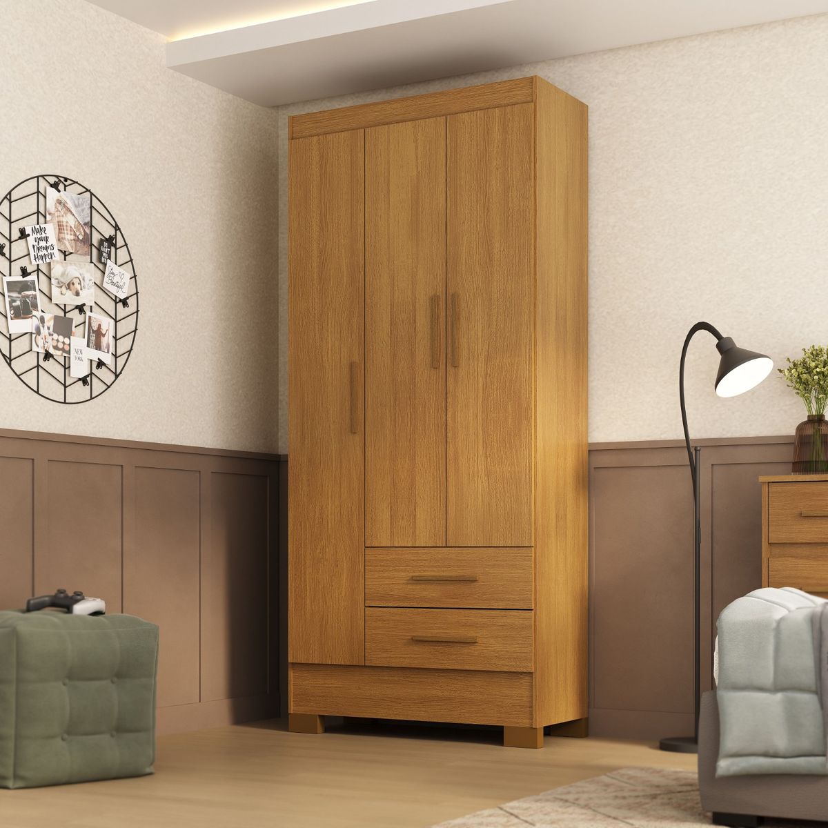 MOBILFRANK - Closet 3 Puerta(s) 2 Cajón(es) 3 Repisa(s) 68.2x180x35 cm Café