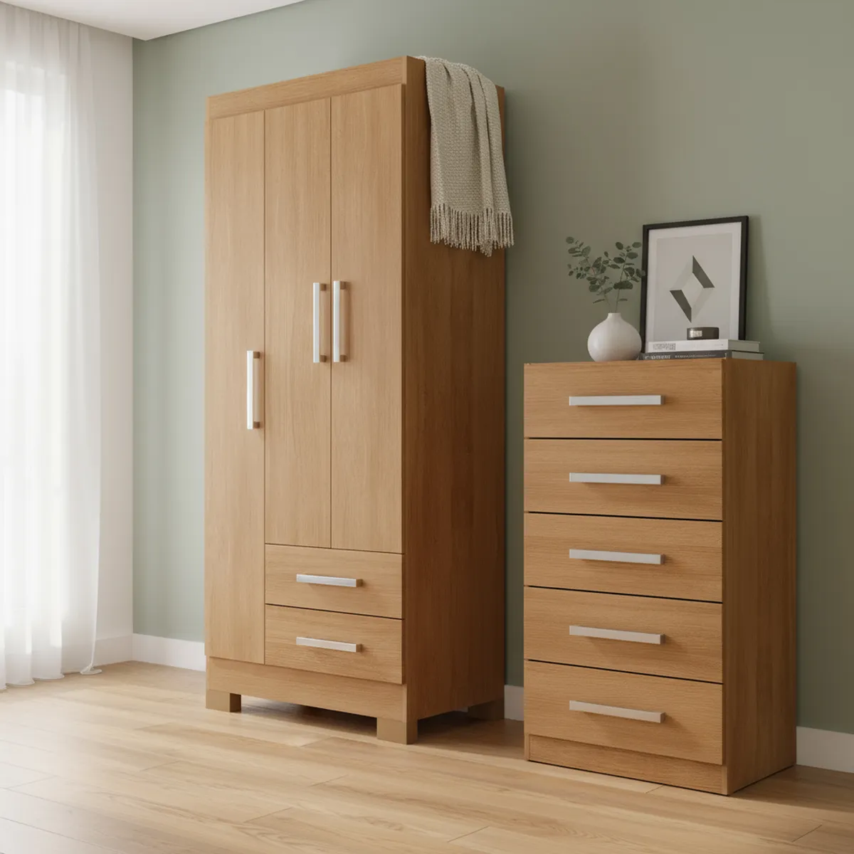 MOBILFRANK - Combo closet 3 puertas 2 cajones + cómoda 5 cajones