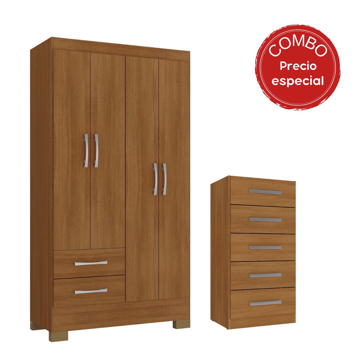MOBILFRANK - Combo Closet 4 puertas 2 cajones + Cómoda 5 cajones