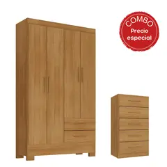 MOBILFRANK - Combo Closet 4 puertas 2 cajones + Cómoda 5 cajones