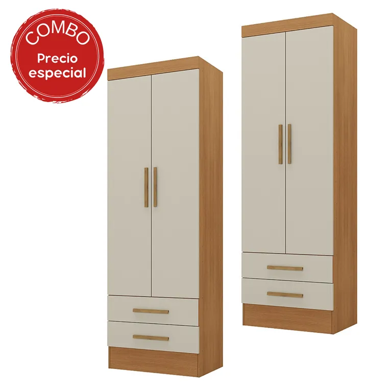 Combo 2 Closet 2 Puertas 2 Cajones 194,5x54,8x40 cm