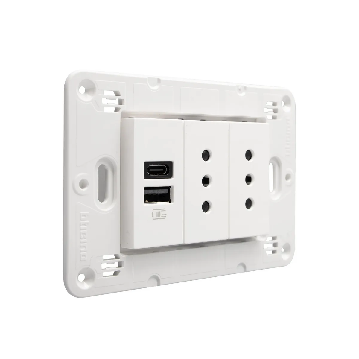 BTICINO - Toma Doble 10A + Usb A+C Blanco Semi Armado Matixgo