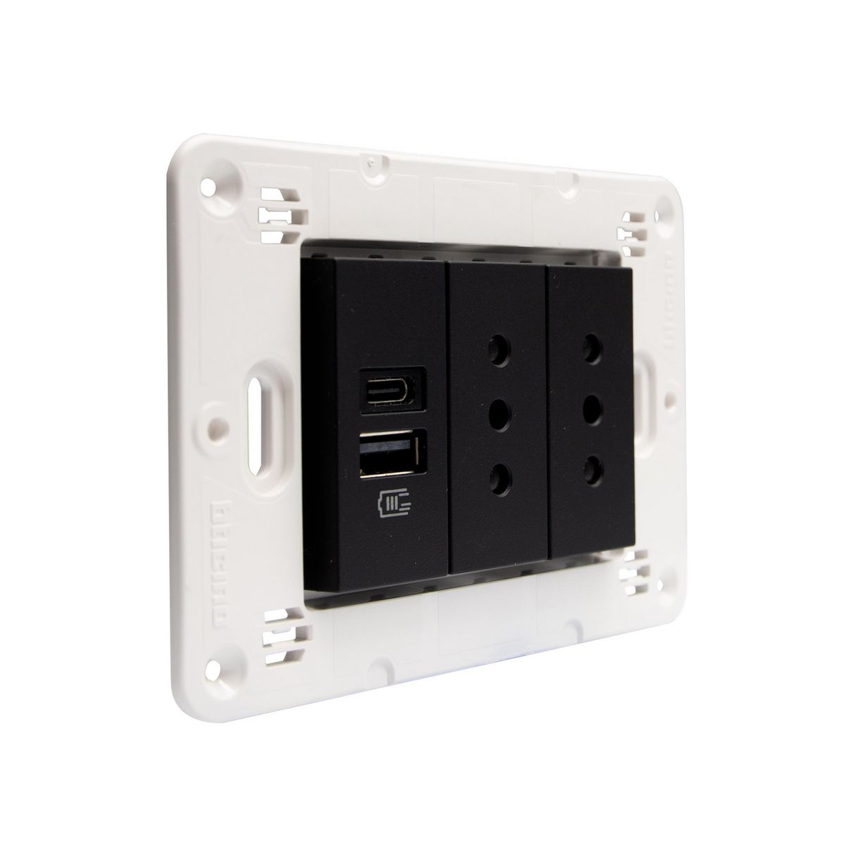 BTICINO - Toma Doble 10A + Usb A+C Black Semi Armado Matixgo