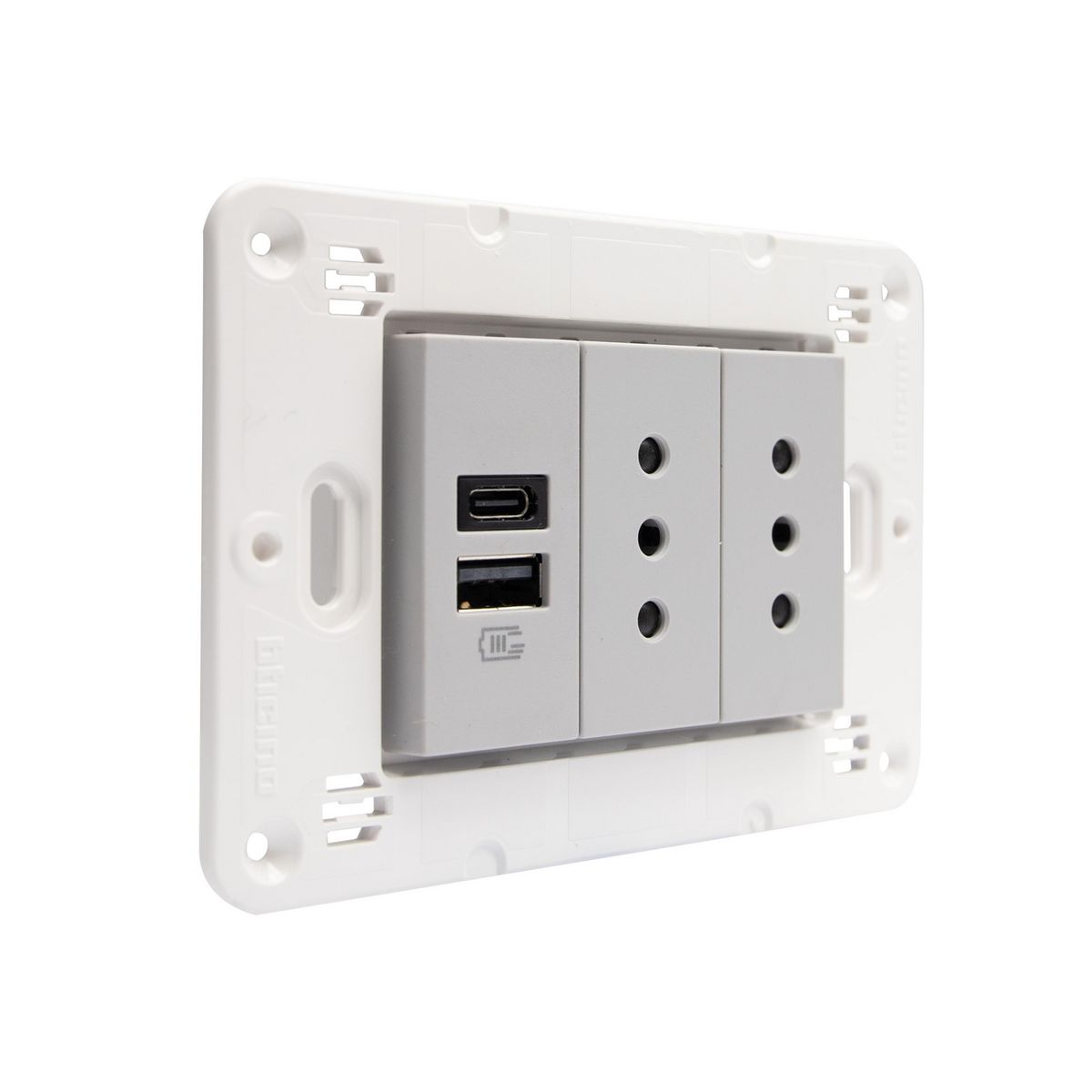 BTICINO - Toma Doble 10A + Usb A+C Gris Semi Armado Matixgo