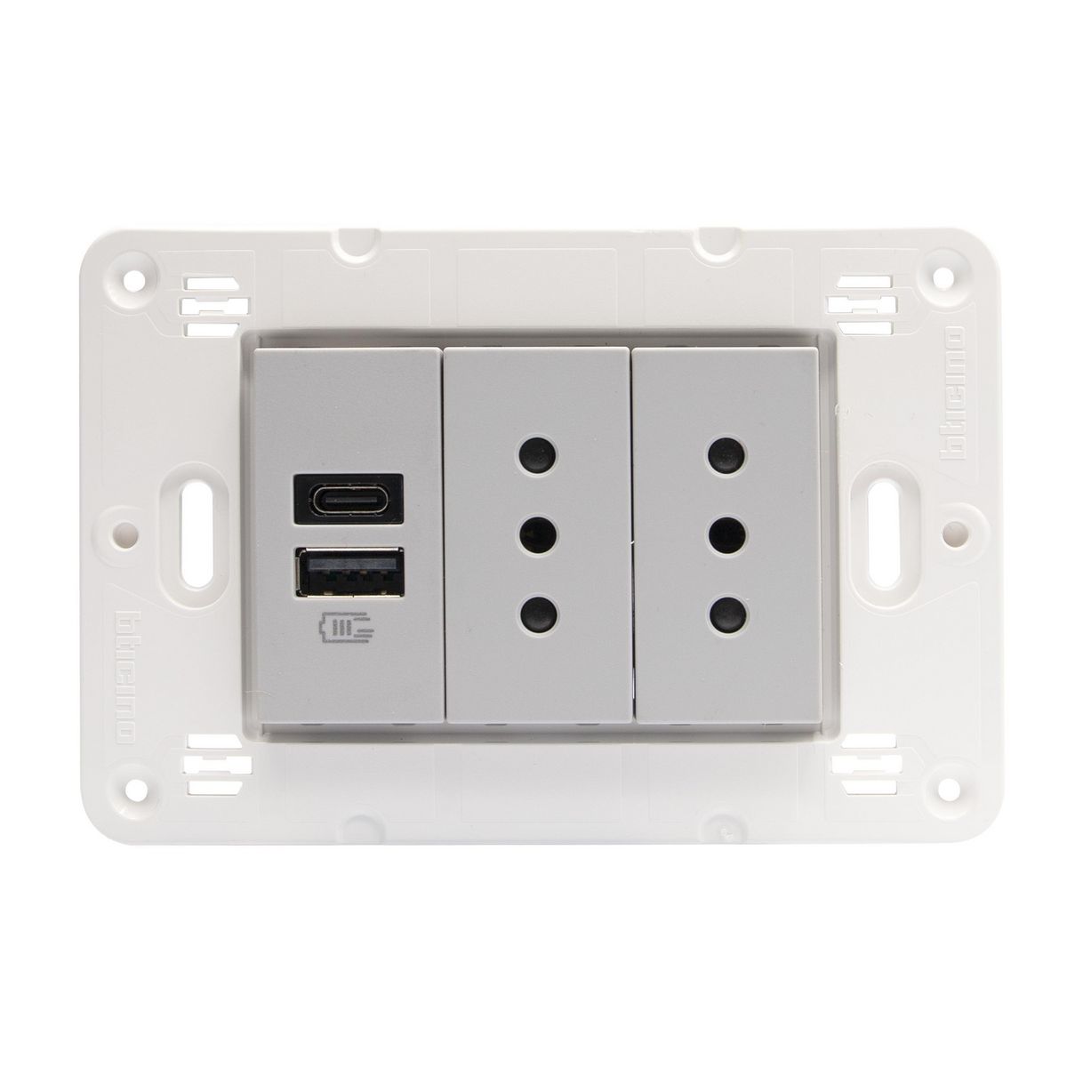 BTICINO - Toma Doble 10A + Usb A+C Gris Semi Armado Matixgo