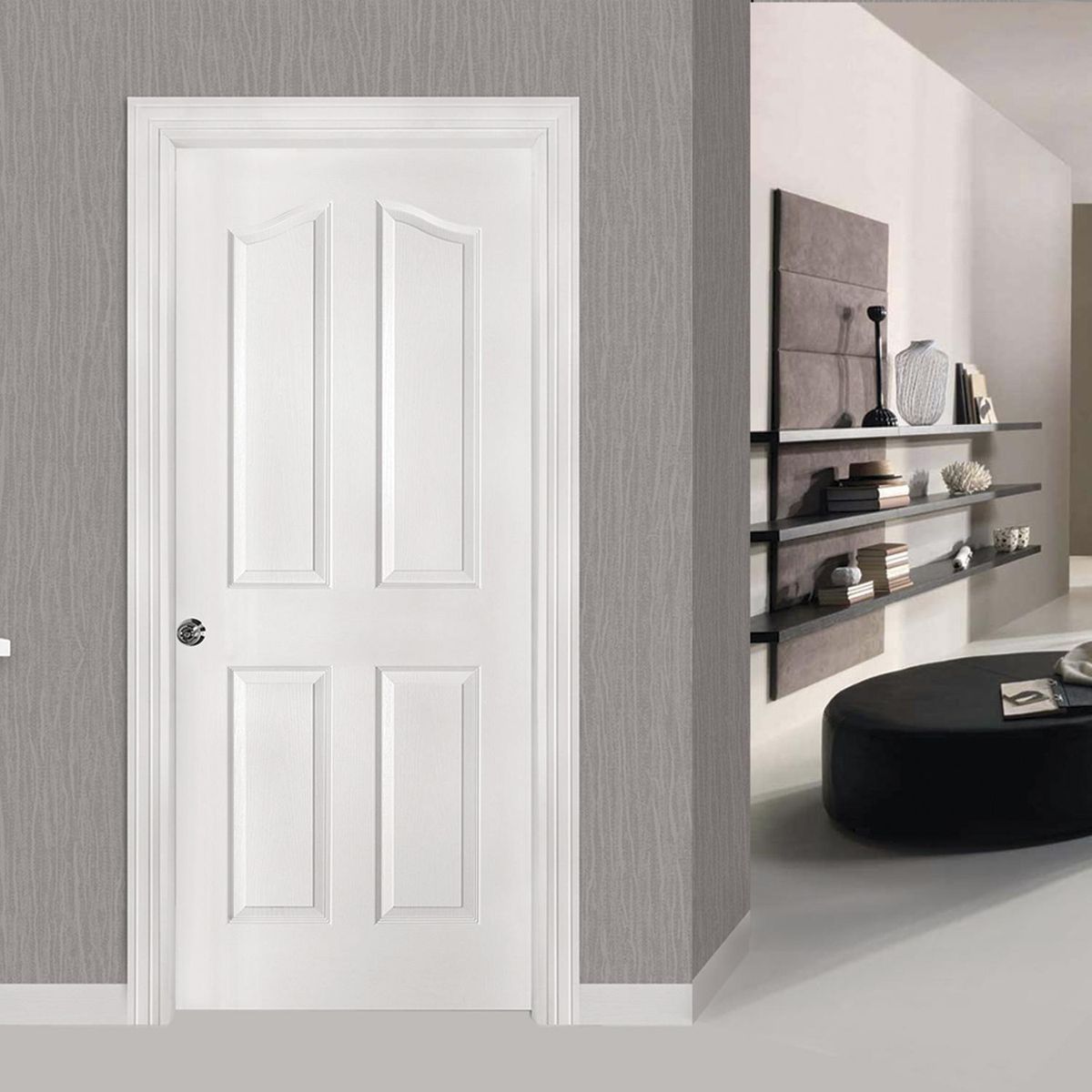 Puerta HDF 80x200 cm Kiyen con Perforación Cerradura Prepintado blanco, marca MAFORSA - Foto 2