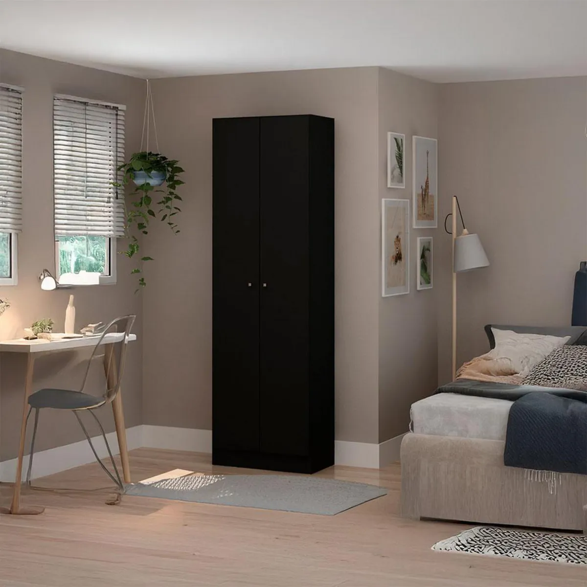 VEKKAHOME - Clóset 2 Puerta(s) 4 Repisa(s) 55x175x31.2 cm Negro