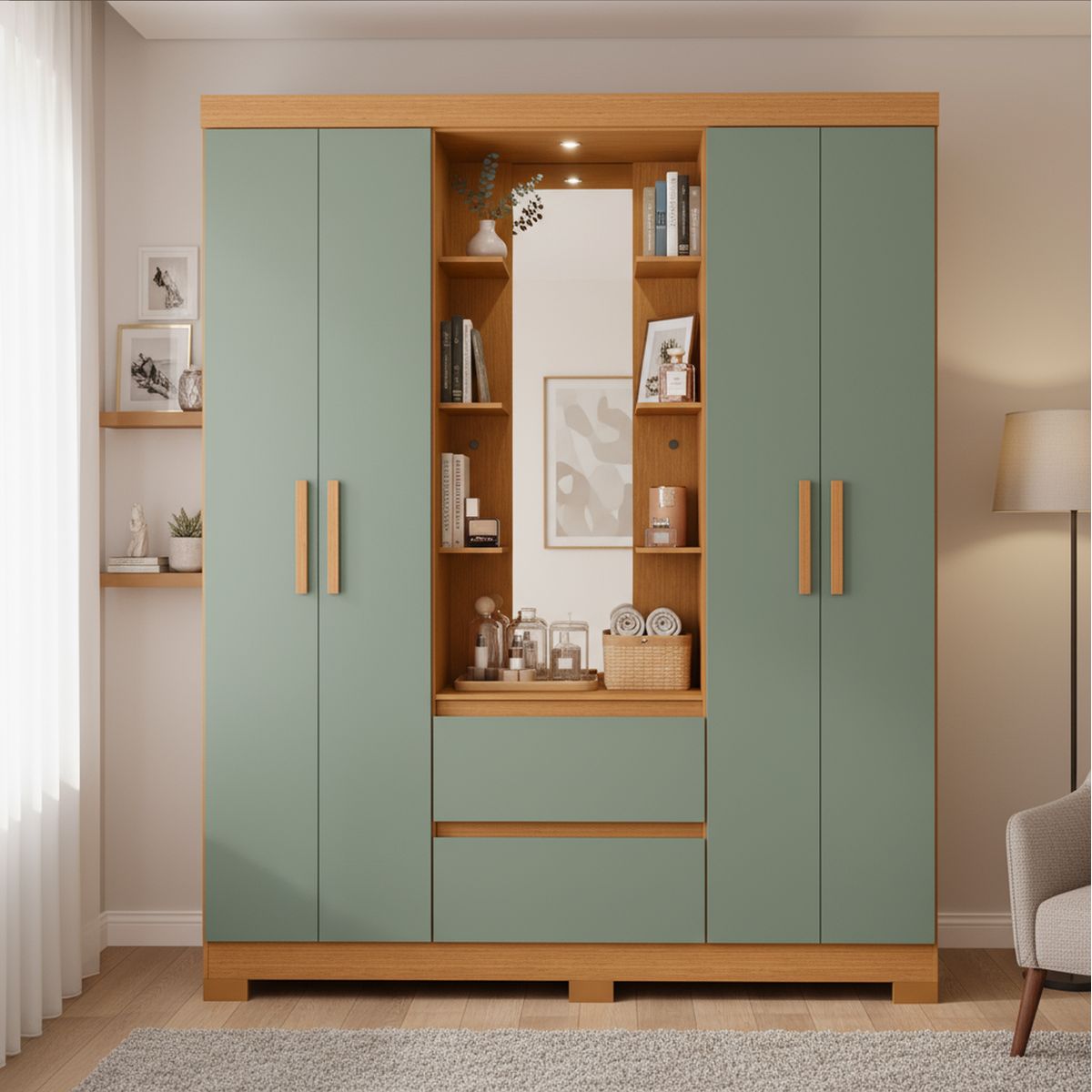 VEKKAHOME - Clóset 4 Puerta(s) 2 Cajón(es) 10 Repisa(s) 163x200x47 cm 