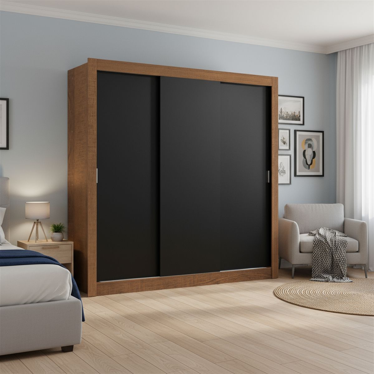 VEKKAHOME - Clóset 3 Puerta(s) 5 Repisa(s) 205x170x51 cm Negro/café