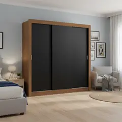 VEKKAHOME - Clóset 3 Puerta(s) 5 Repisa(s) 205x170x51 cm Negro/café