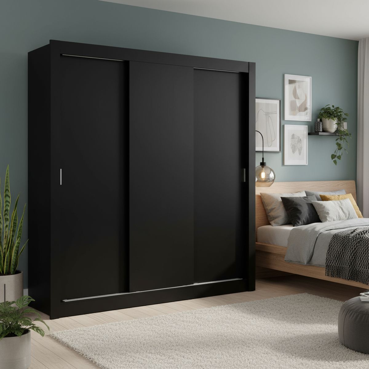 VEKKAHOME - Clóset 3 Puerta(s) 3 Repisa(s) 205x170x51 cm Negro