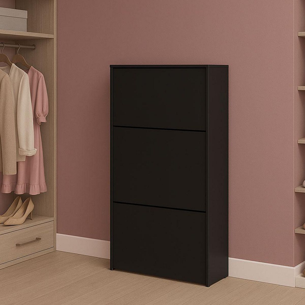 VEKKAHOME - Zapatera MDP 3 Nivel(es) 64.2x108.3x23 cm Negro