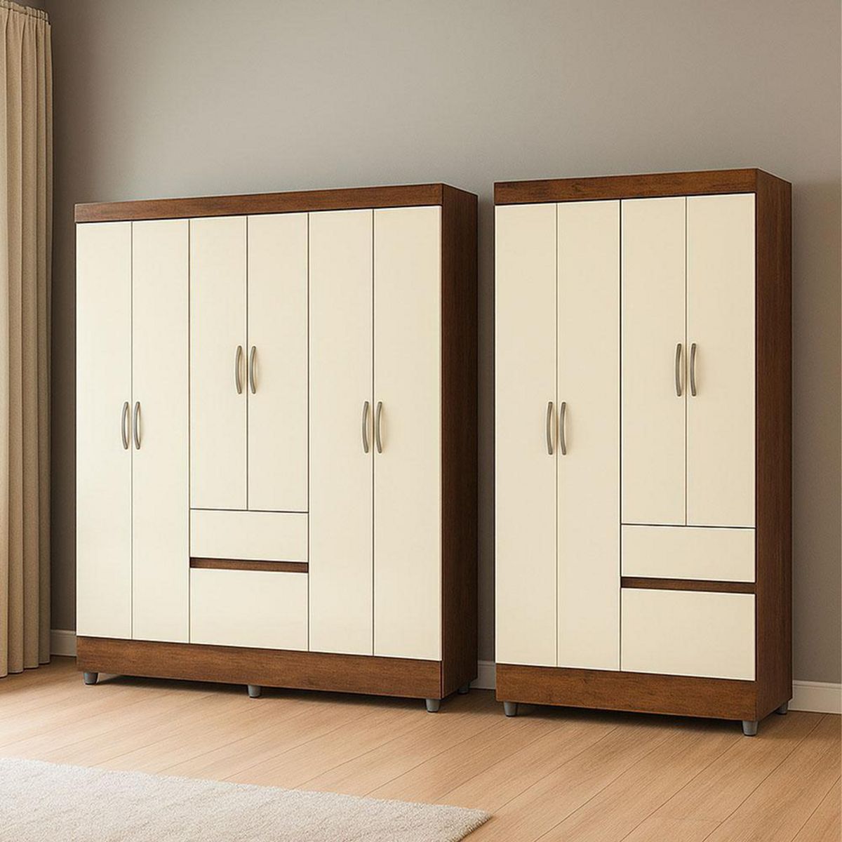 VEKKAHOME - Combo Clóset ideal 6 puertas + 4 puertas crema