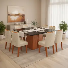 VEKKAHOME - Juego de comedor Italia Julia 8 Sillas Mesa Cuadrada 136;80;136 Negro