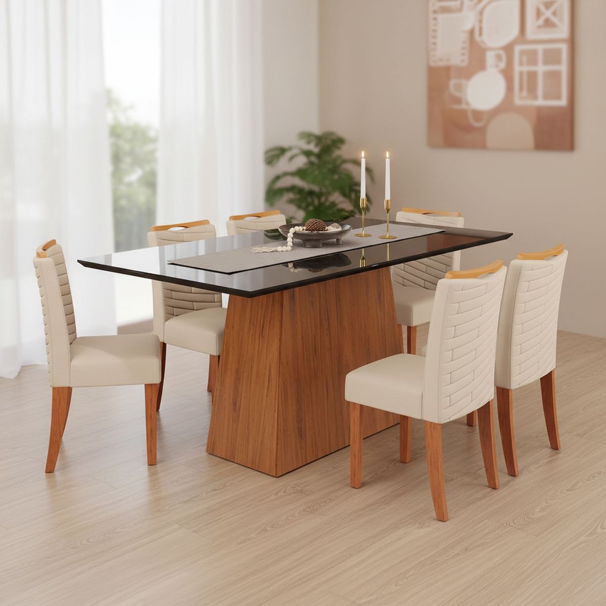 VEKKAHOME - Juego de comedor Dulce Julia 6 Sillas Mesa Rectangular 90;80;180 Negro