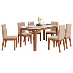 VEKKAHOME - Juego de comedor Marina Suzy 6 Sillas Mesa Rectangular 80;160;80 Café