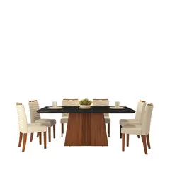 VEKKAHOME - Juego de comedor Italia Julia 6 Sillas Mesa Rectangular 90;80,5;170 Negro