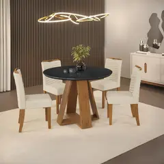 VEKKAHOME - Juego de comedor Celeste Julia 4 Sillas Mesa Redonda 103,5;79,3;103,5 Negro