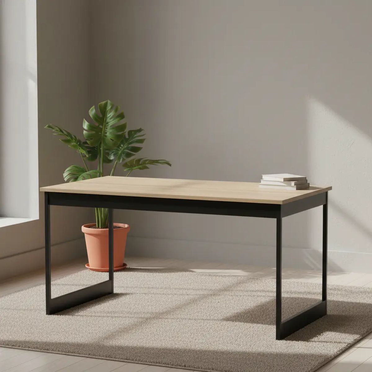VEKKAHOME - Escritorio Metalic 150 Café - negro 150x75.6x80 cm