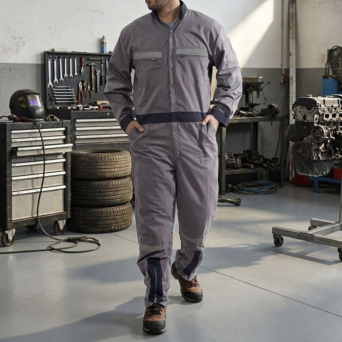 GENERICO - Overol Poplin con Cinta GRIS, Talla M