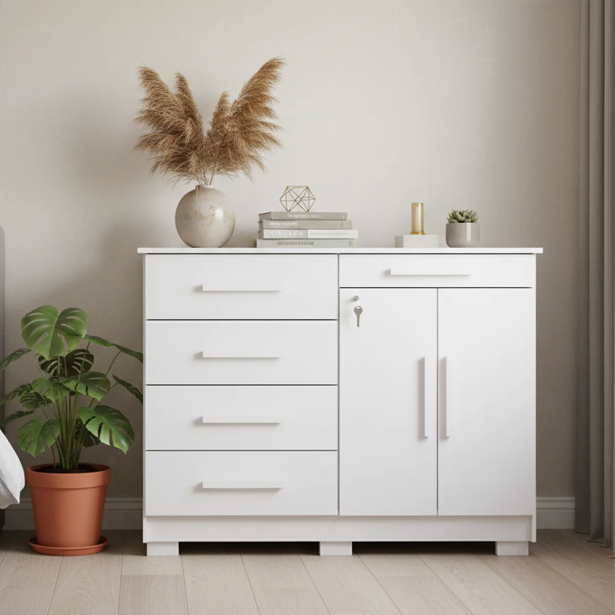 VEKKAHOME - Cómoda Americana 122x96.5x47 cm Blanco