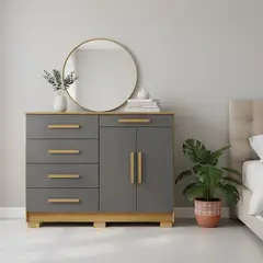 VEKKAHOME - Cómoda Americana 122x96.5x47 cm Grafito/café