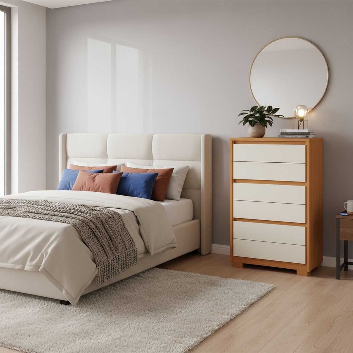 VEKKAHOME - Cómoda 6 Cajón(es) Unno 79x126x43 cm Café/beige