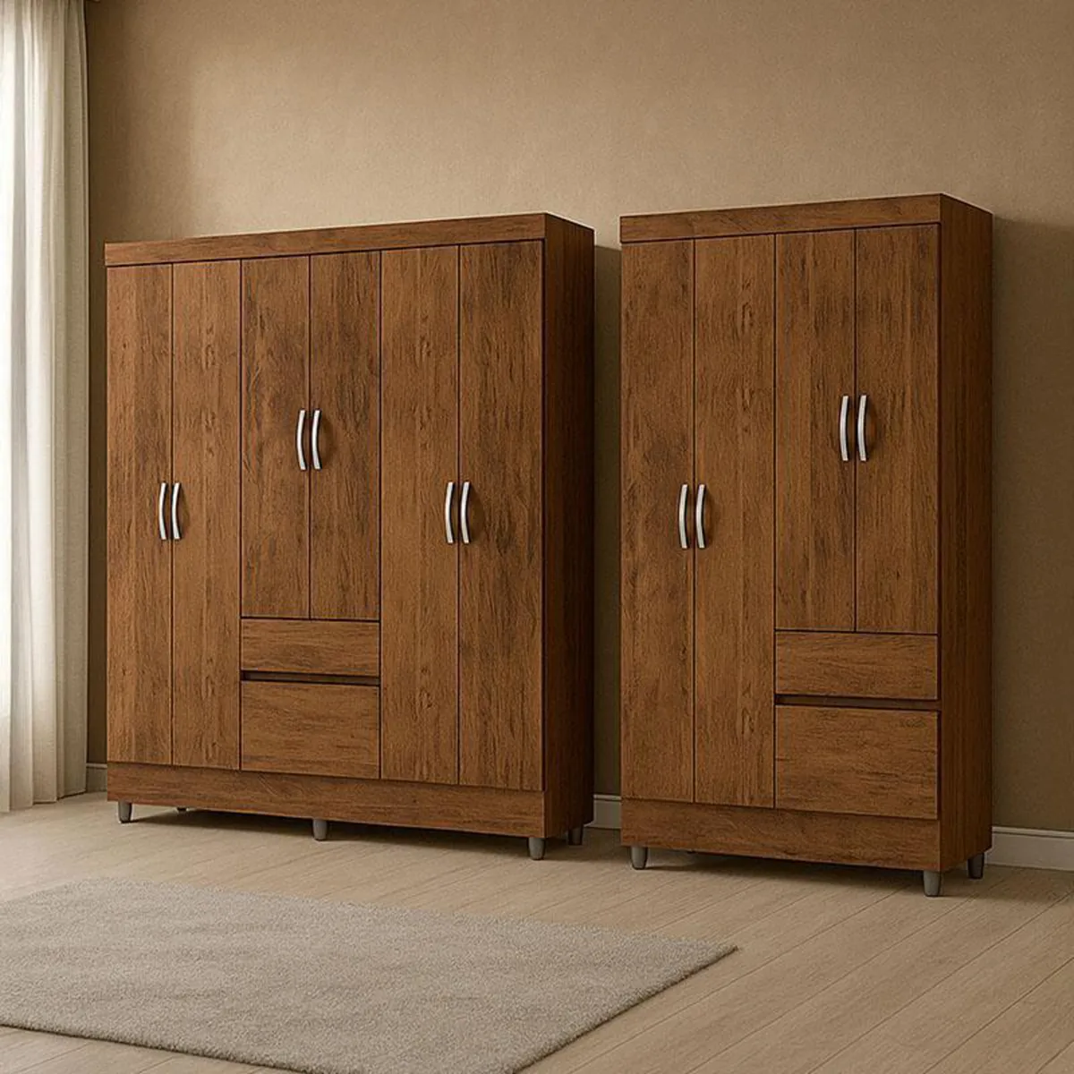 VEKKAHOME - Combo Clóset 10 Puerta(s) 4 Cajón(es) 7 Repisa(s) 181x40x102.6 cm Café